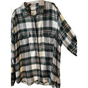 American Eagle Shirt Women Medium Green Plaid Flannel Long Sleeve Classic Fit